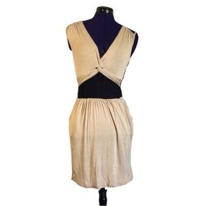 Arden B Beige Black Mesh Short Sleeve Dress
